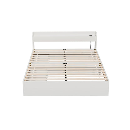 Aura Queen Bed Frame with Charging Ports 2 Storage Drawers - White