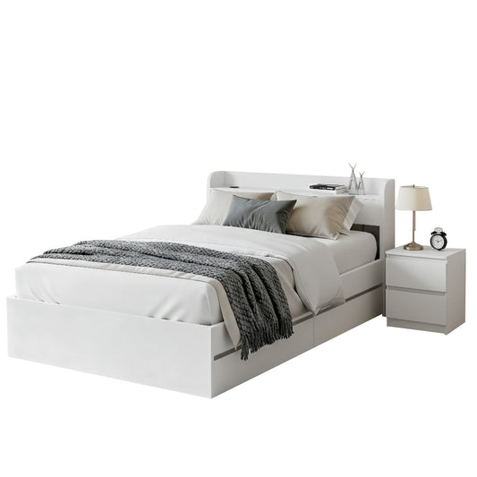Aura Single Bed Frame and Pepe Bedside Table - White