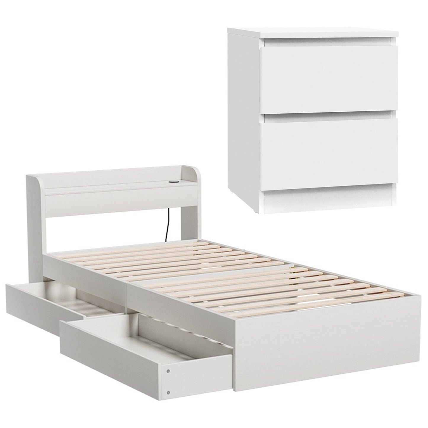 Aura Single Bed Frame and Pepe Bedside Table - White