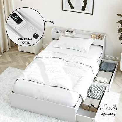 Aura Single Bed Frame and Pepe Bedside Table - White