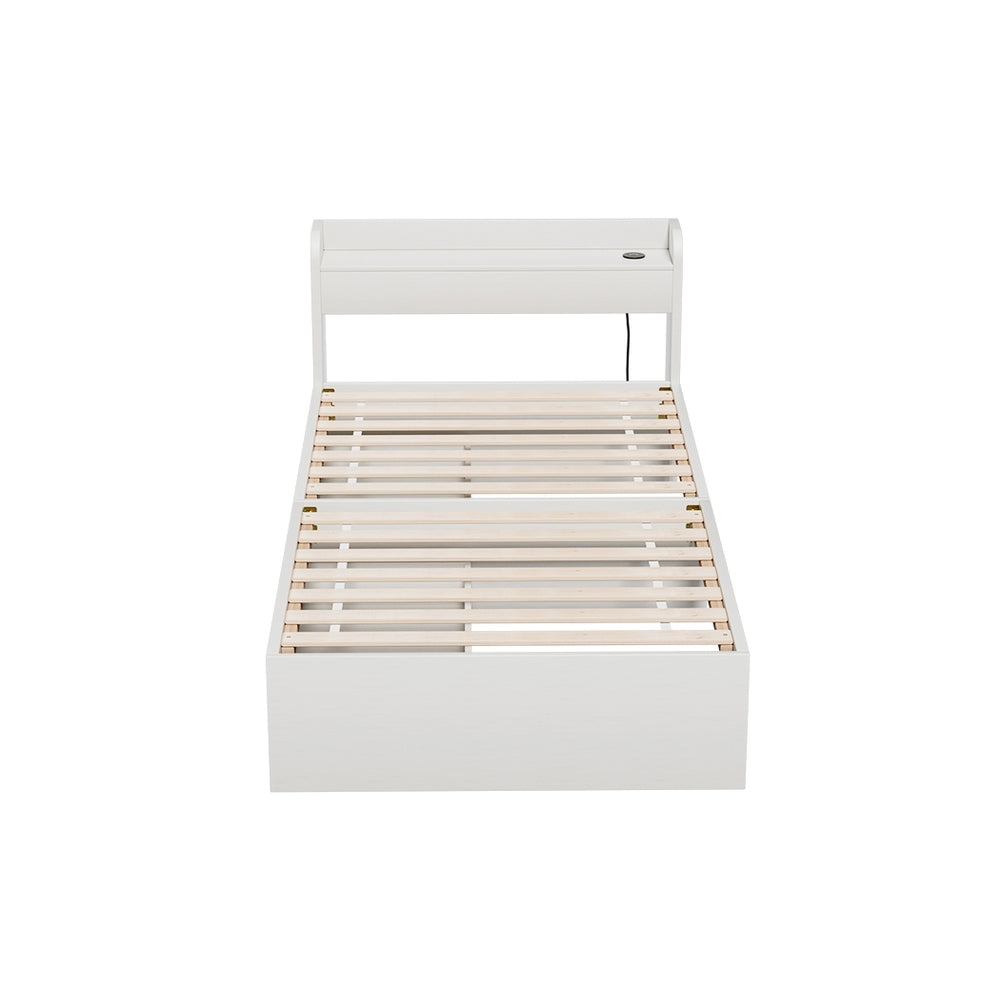 Aura Single Bed Frame with Charging Ports 2 Storage Drawers - White