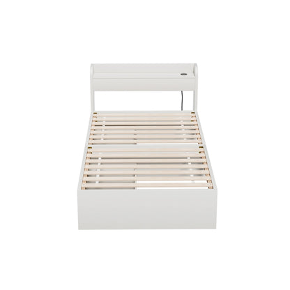 Aura Single Bed Frame with Charging Ports 2 Storage Drawers - White