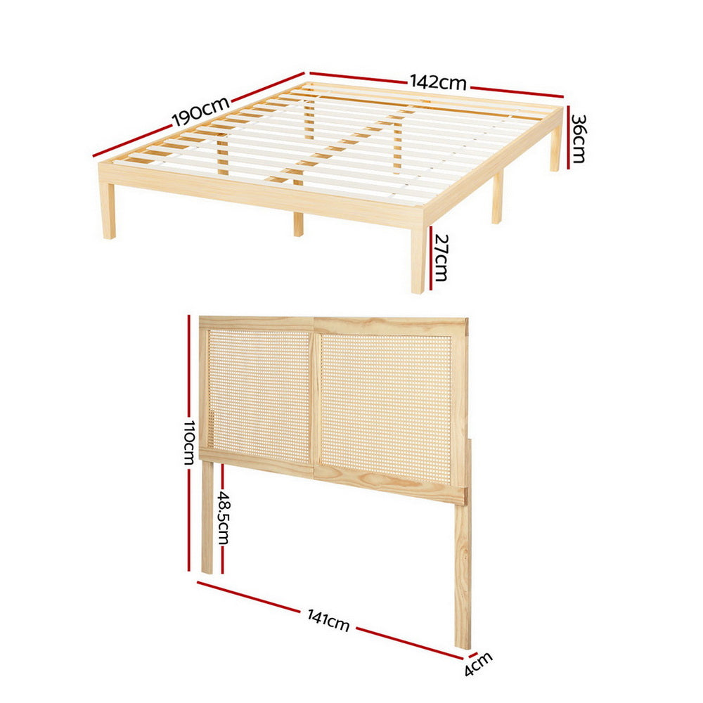 Bruno Double Rattan Bed Frame - Pine