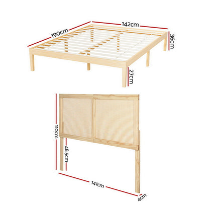 Bruno Double Rattan Bed Frame - Pine