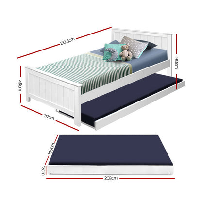 Elvis King Single Trundle Daybed Bed Frame - White