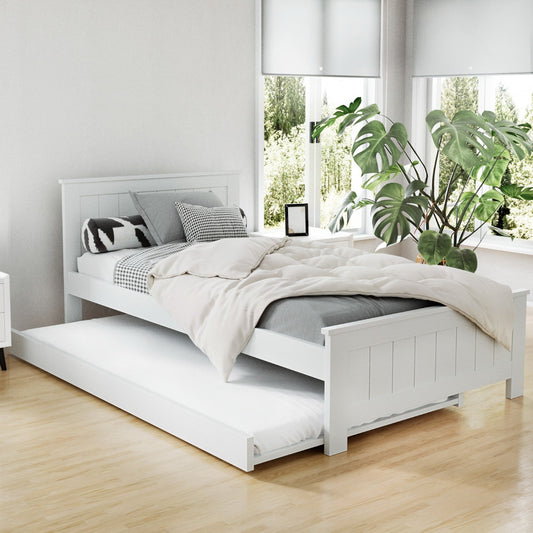 Elvis King Single Trundle Daybed Bed Frame - White