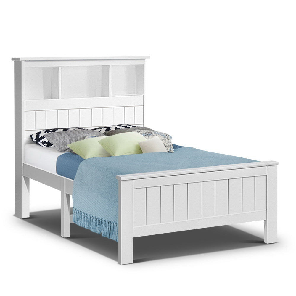 Conqueror King Single Bed Frame with 3 Shelves - White