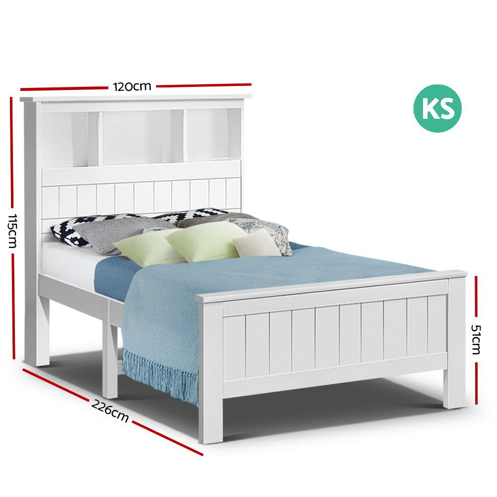 Conqueror King Single Bed Frame with 3 Shelves - White