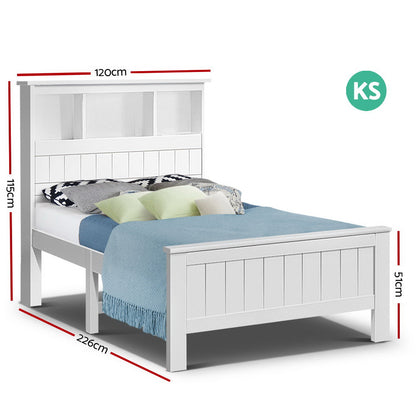 Conqueror King Single Bed Frame with 3 Shelves - White
