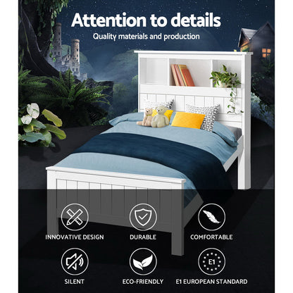 Conqueror King Single Bed Frame with 3 Shelves - White