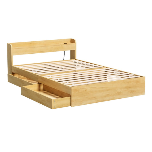Aura Double Bed Frame with Charging Ports and 2 Drawers