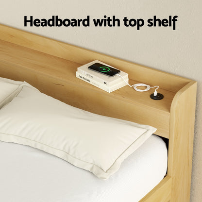 Aura Double Bed Frame with Charging Ports and 2 Drawers