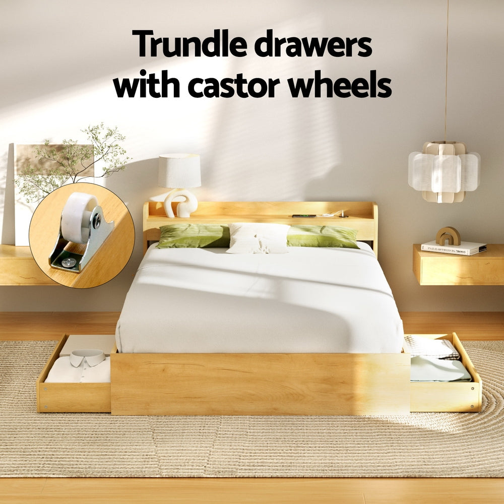 Aura Double Bed Frame with Charging Ports and 2 Drawers