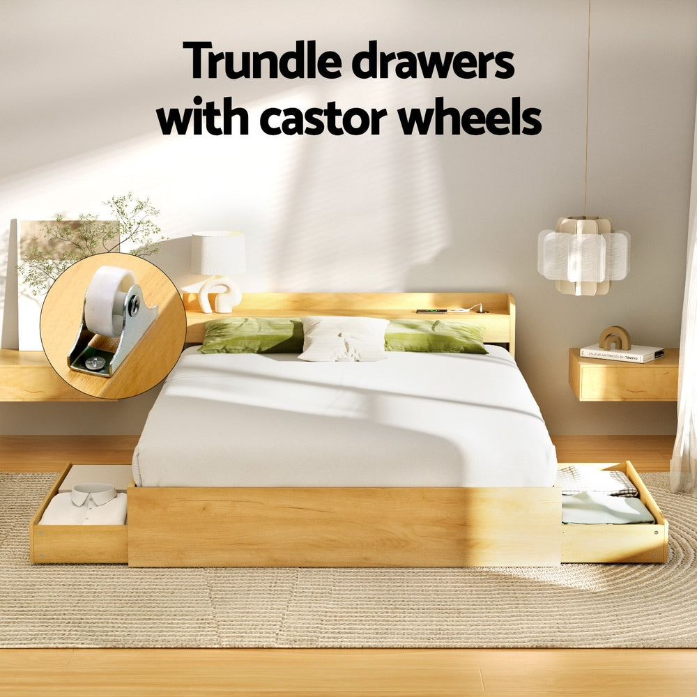 Aura Queen Bed Frame with Charging Ports and 2 Drawers