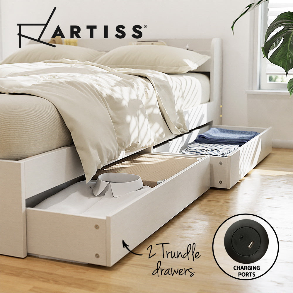 Aura Single Bed Frame with Charging Ports and 2 Drawers