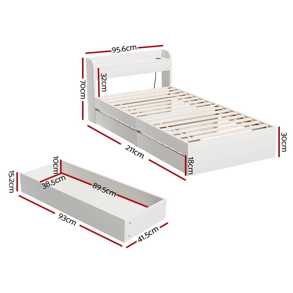 Aura Single Bed Frame with Charging Ports and 2 Drawers