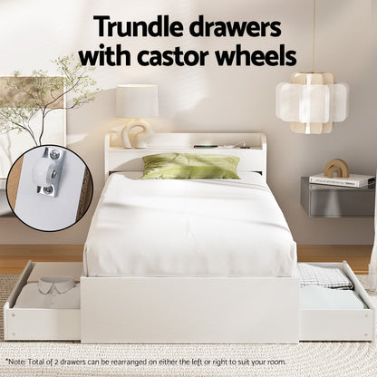 Aura Single Bed Frame with Charging Ports and 2 Drawers