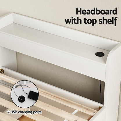 Aura Single Bed Frame with Charging Ports and 2 Drawers