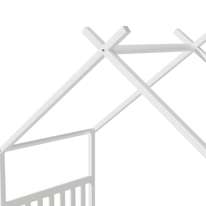 Kids Single Timber House Bed Frame - White