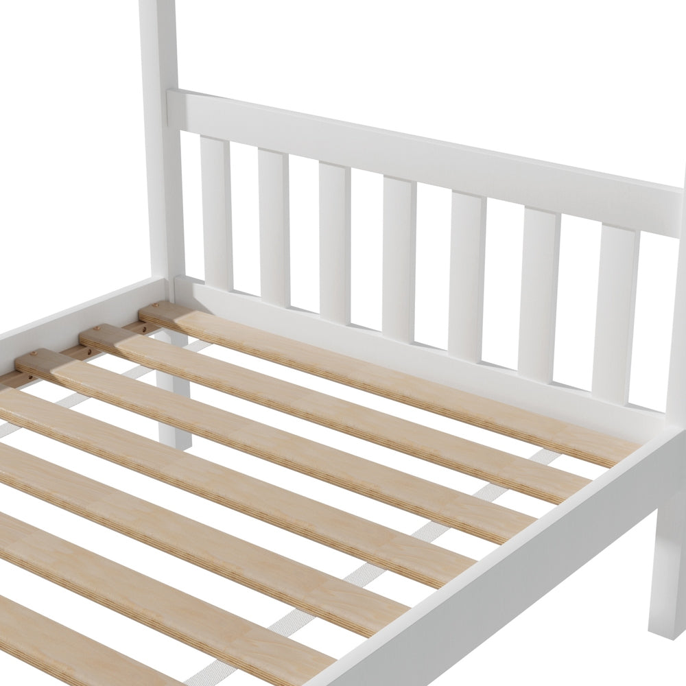 Kids Single Timber House Bed Frame - White