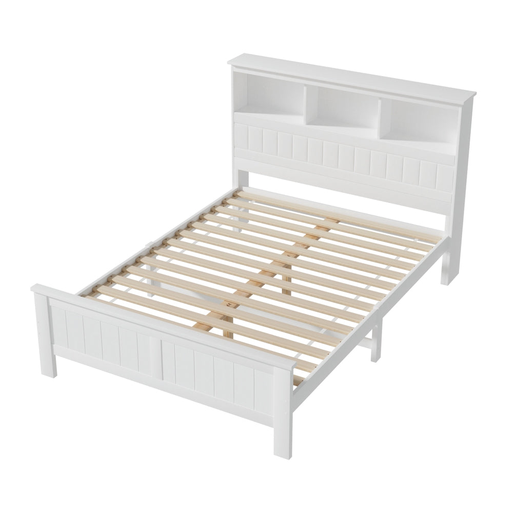 Conqueror Double Bed Frame with 3 Shelves - White