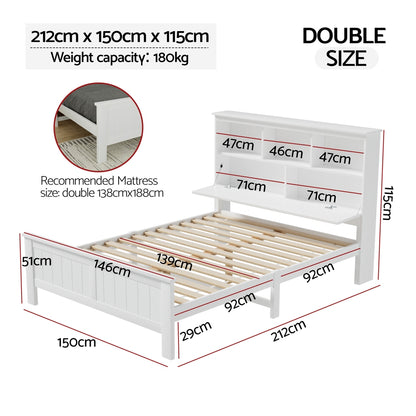 Conqueror Double Bed Frame with 3 Shelves - White
