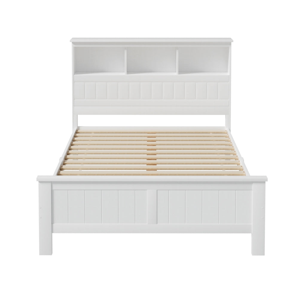 Conqueror Double Bed Frame with 3 Shelves - White