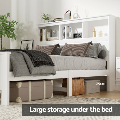 Conqueror Double Bed Frame with 3 Shelves - White