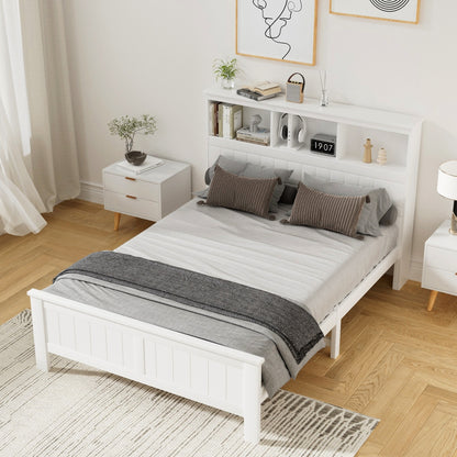 Conqueror Double Bed Frame with 3 Shelves - White