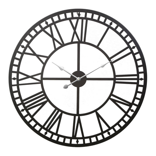 80cm Wall Clock Large Roman Numerals Metal - Black