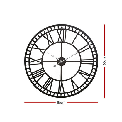 80cm Wall Clock Large Roman Numerals Metal - Black