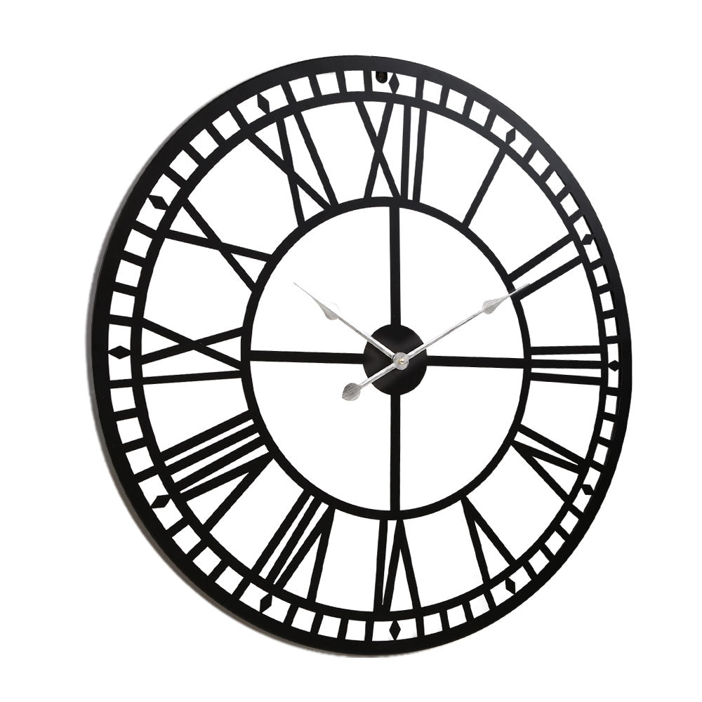 80cm Wall Clock Large Roman Numerals Metal - Black