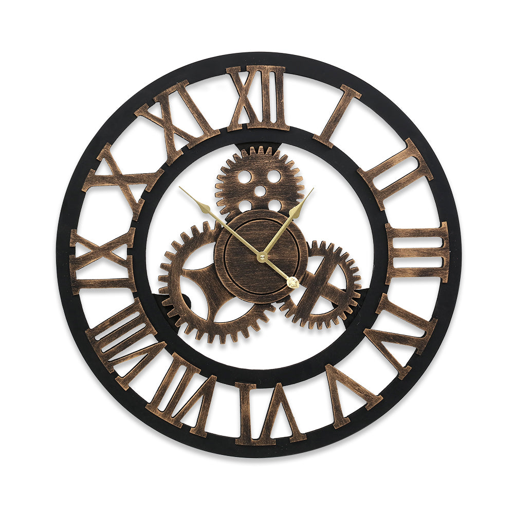 60cm Wall Clock Large Retro Roman Numerals - Brown
