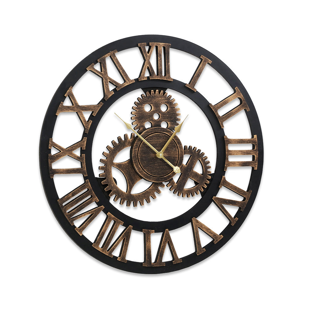 60cm Wall Clock Large Retro Roman Numerals - Brown