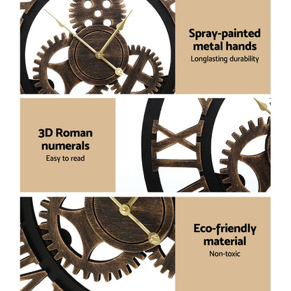 60cm Wall Clock Large Retro Roman Numerals - Brown