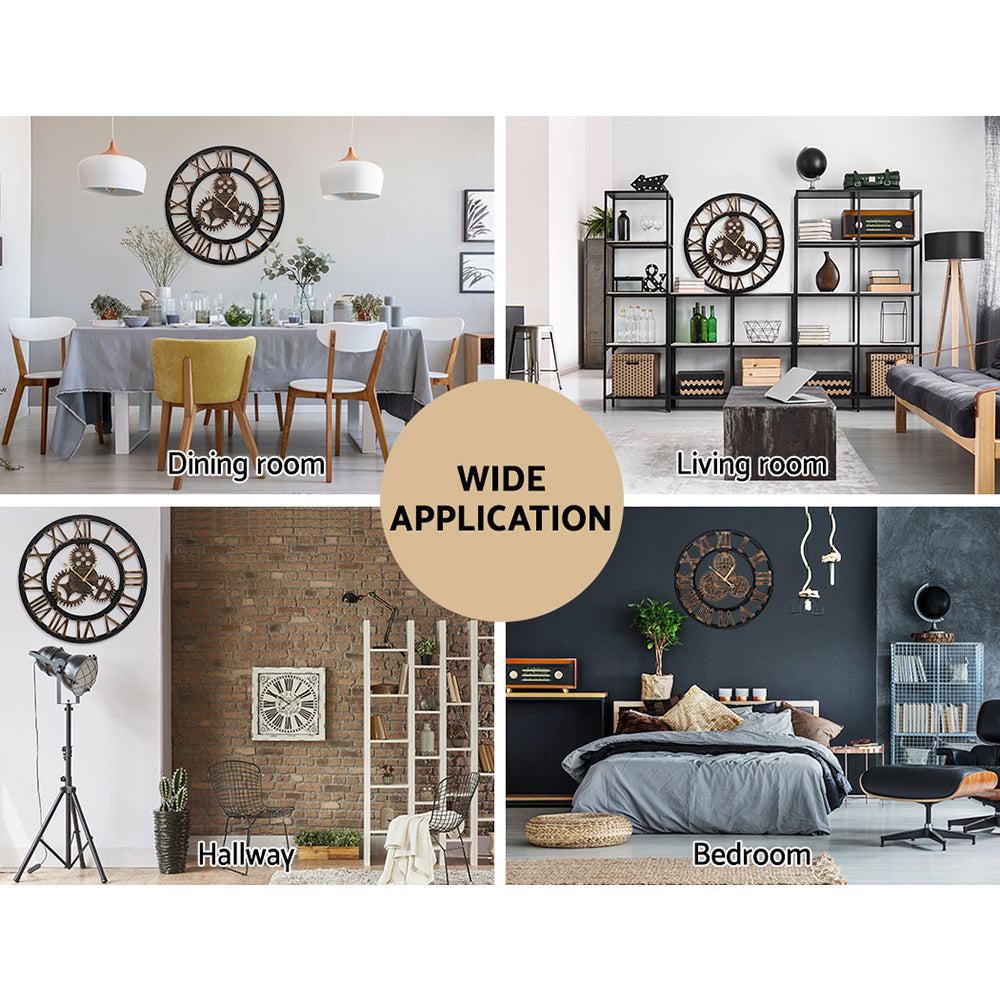 60cm Wall Clock Large Retro Roman Numerals - Brown