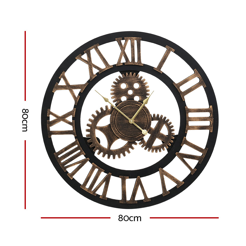 80cm Wall Clock Large Retro Roman Numerals - Brown