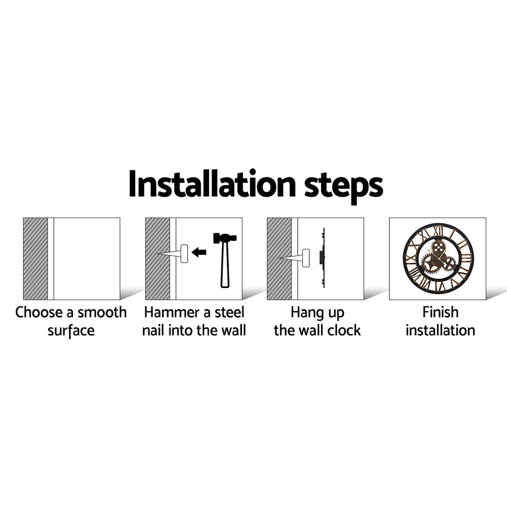 80cm Wall Clock Large Retro Roman Numerals - Brown