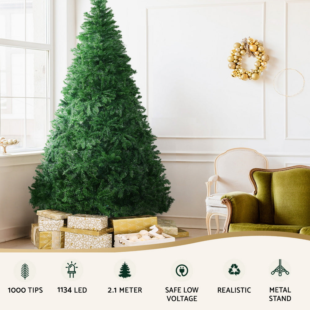 Christmas Tree 2.1m Xmas Tree Decoration 8 Light Mode Multi Colour