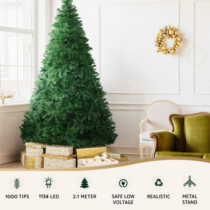 Christmas Tree 2.1m Xmas Tree Decoration 8 Light Mode Multi Colour