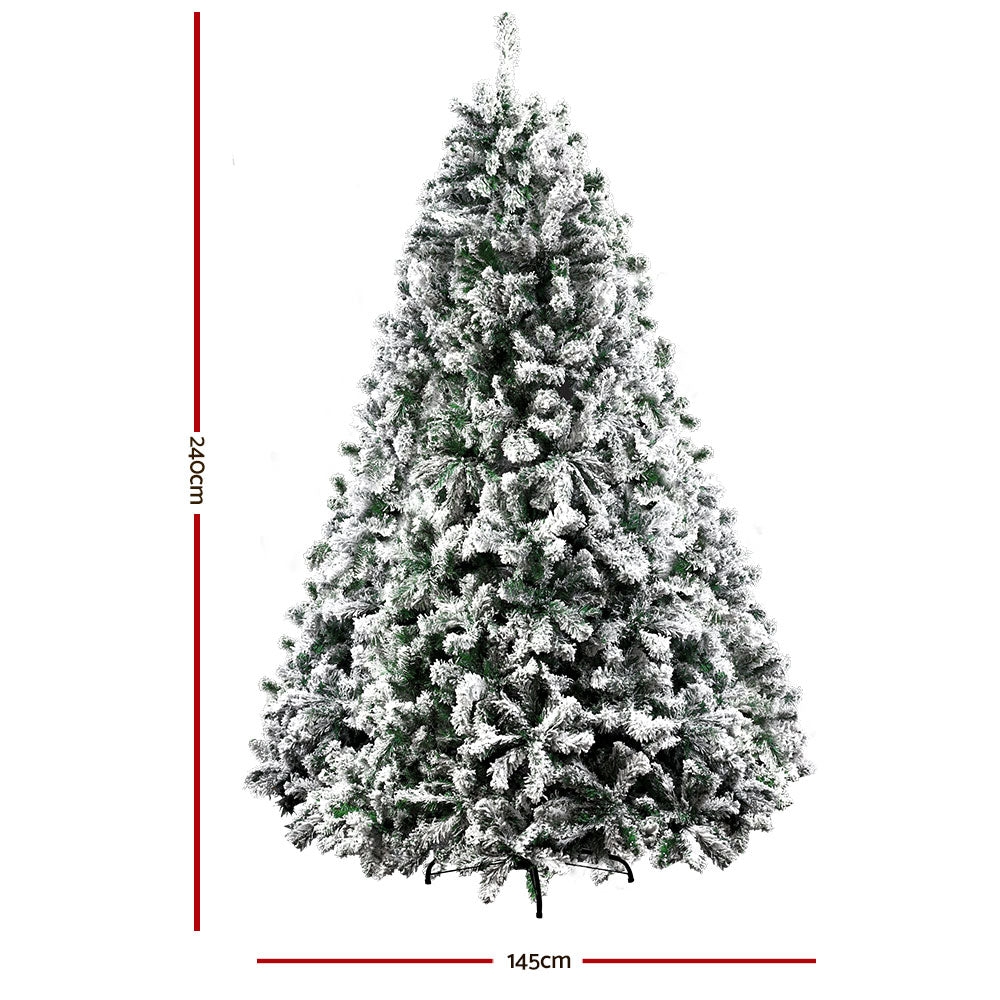 Christmas Tree 2.4M Xmas Tree Decorations Snow Flocked 1500 Tips