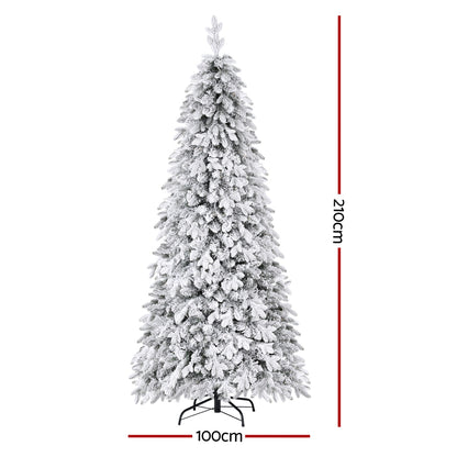 Christmas Tree 2.1m Flocking Pencil Tree LED Xmas 860 Tips White