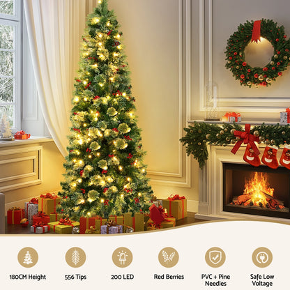 Christmas Tree 1.8M LED Xmas Tree Party Decorations Red Barries