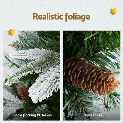 Christmas Tree 190cm Pine Cones LED Flocking Xmas Tree 680 Tips