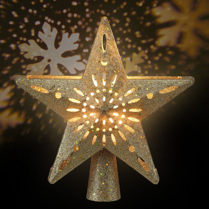 Christmas Tree Topper Star Snowflake Projector Party Glitter Gold