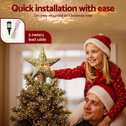 Christmas Tree Topper Star Snowflake Projector Party Glitter Gold