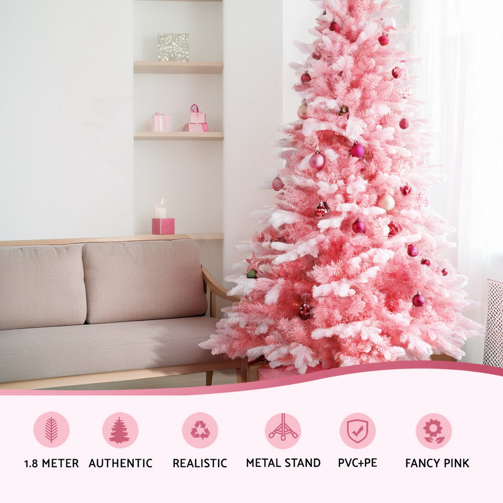 Christmas Tree 1.8m Pink Xmas Tree Snowy Party Decor 810 Tips