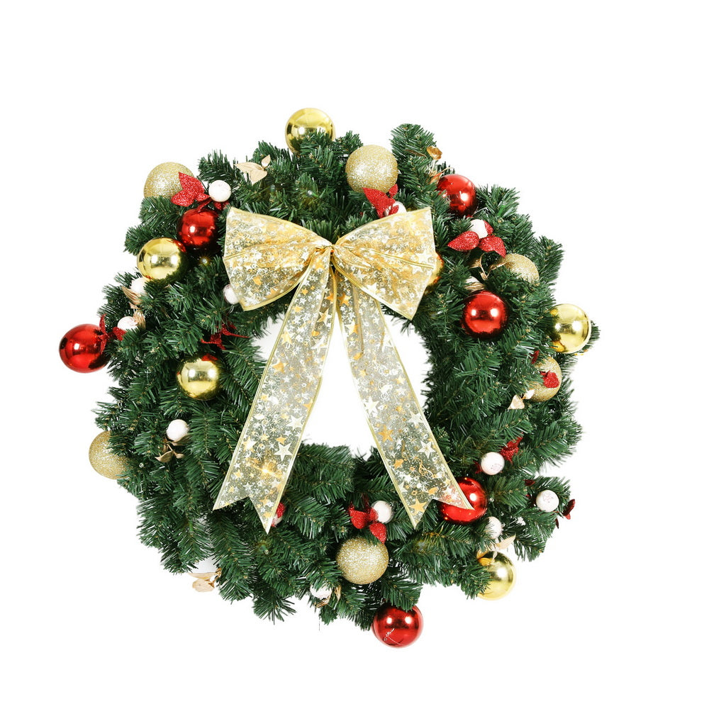 Christmas Wreath 60CM LED Garland Berries Bow Baubles Xmas Decor