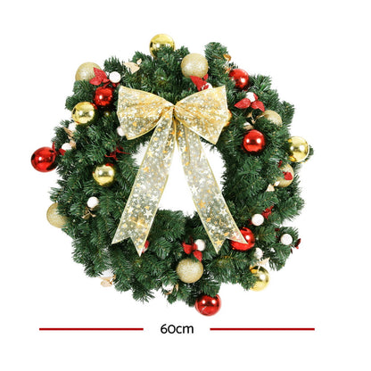 Christmas Wreath 60CM LED Garland Berries Bow Baubles Xmas Decor