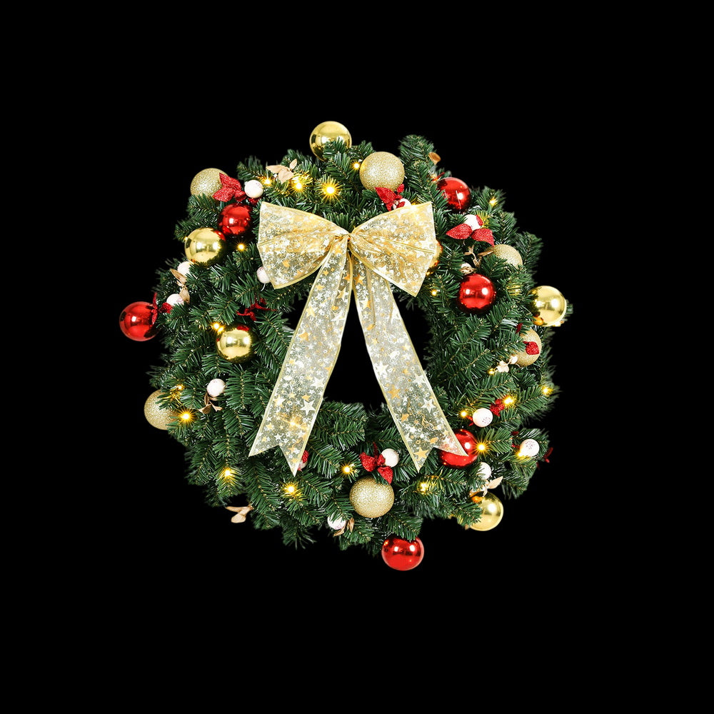 Christmas Wreath 60CM LED Garland Berries Bow Baubles Xmas Decor
